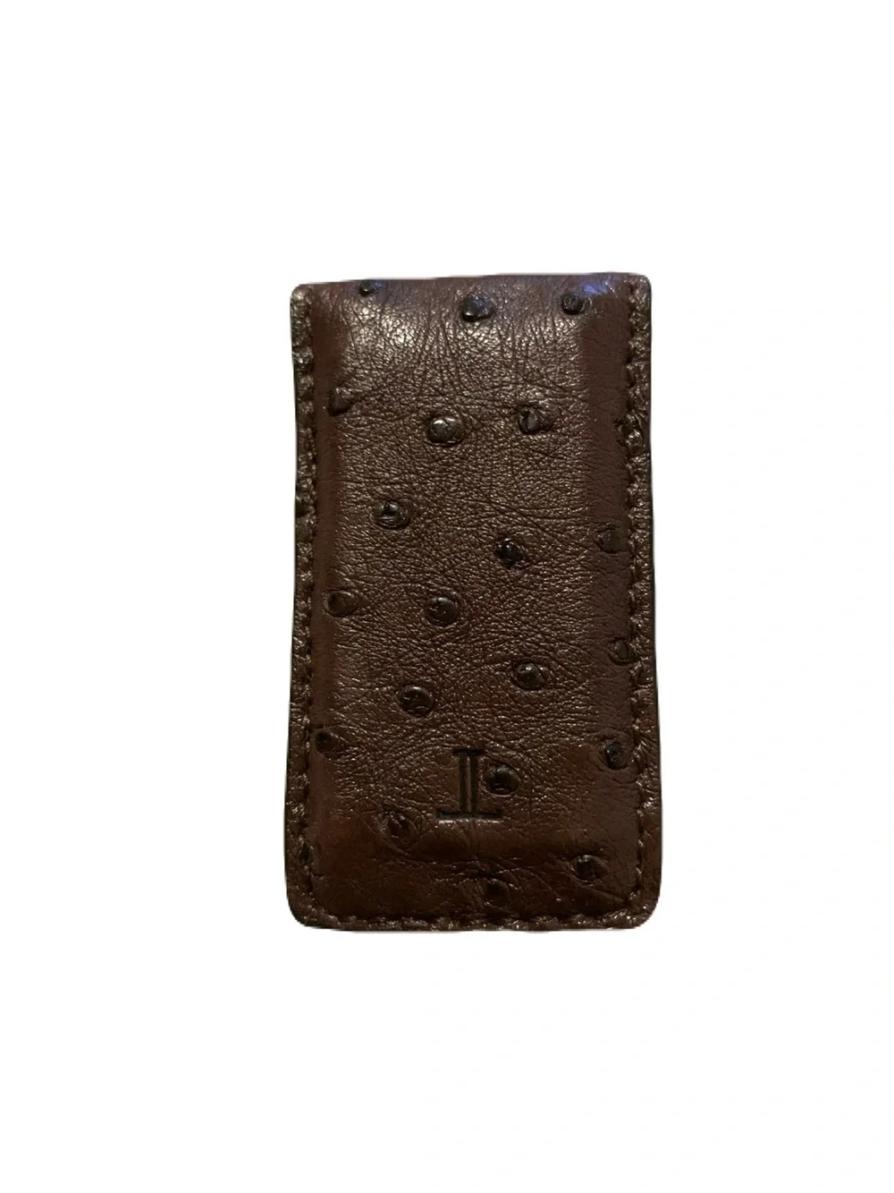 Men’s Dark Brown Genuine Ostrich Strong Magnetic Money Clip Exotic USA Made